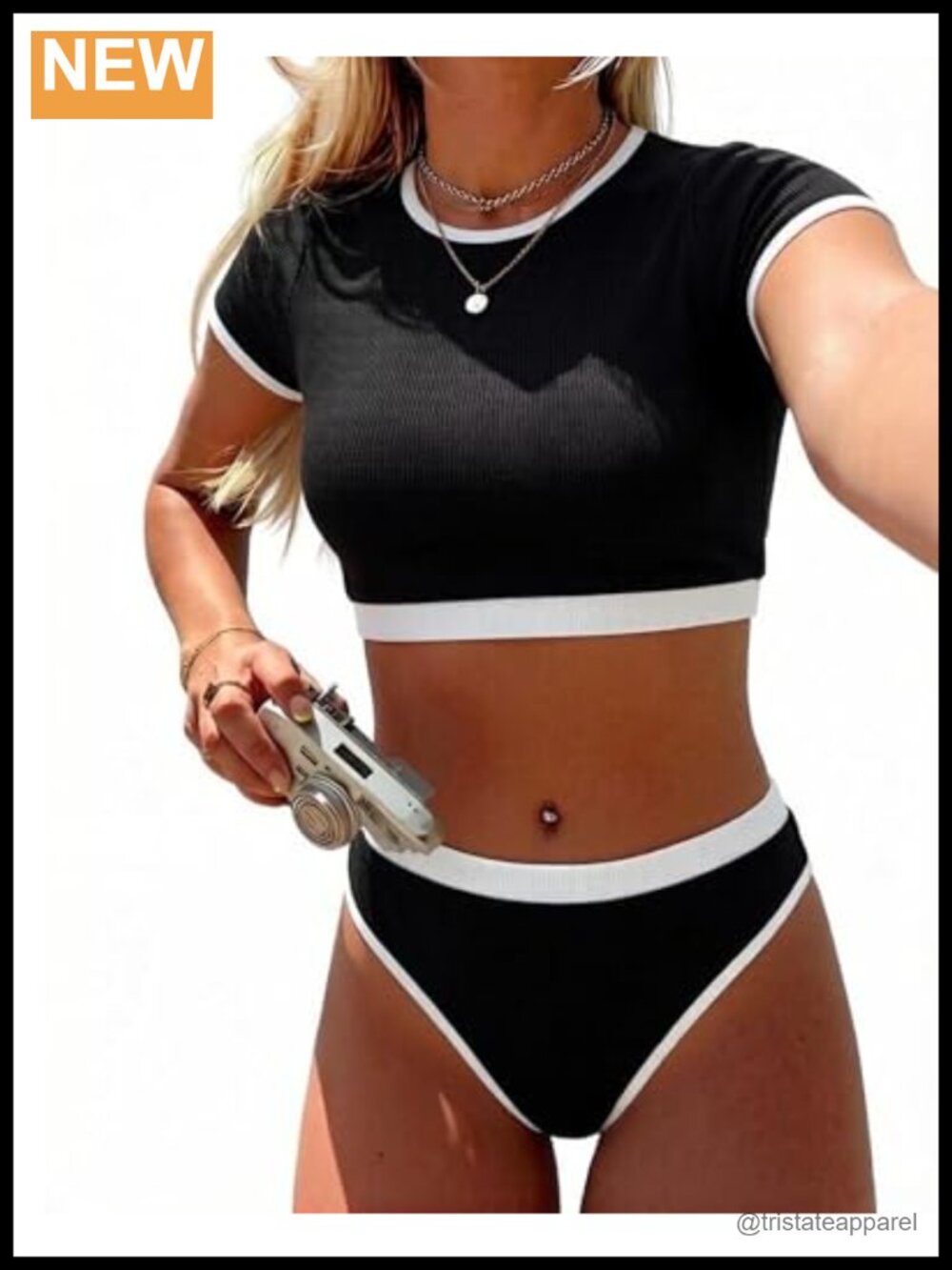 Ribbed Tankini Bikini Set High Neck Cheeky High Rise Two Piece Swimsuit